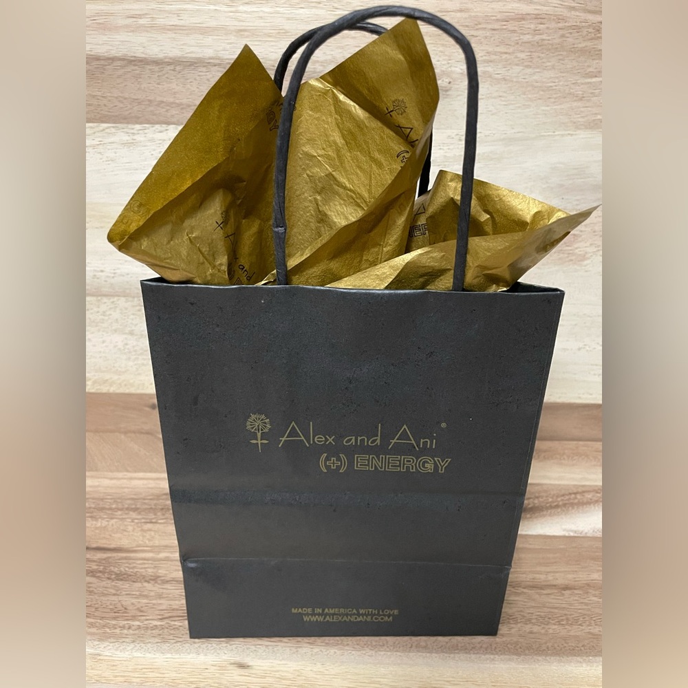 Alex and Ani black and gold gift bag with tissue